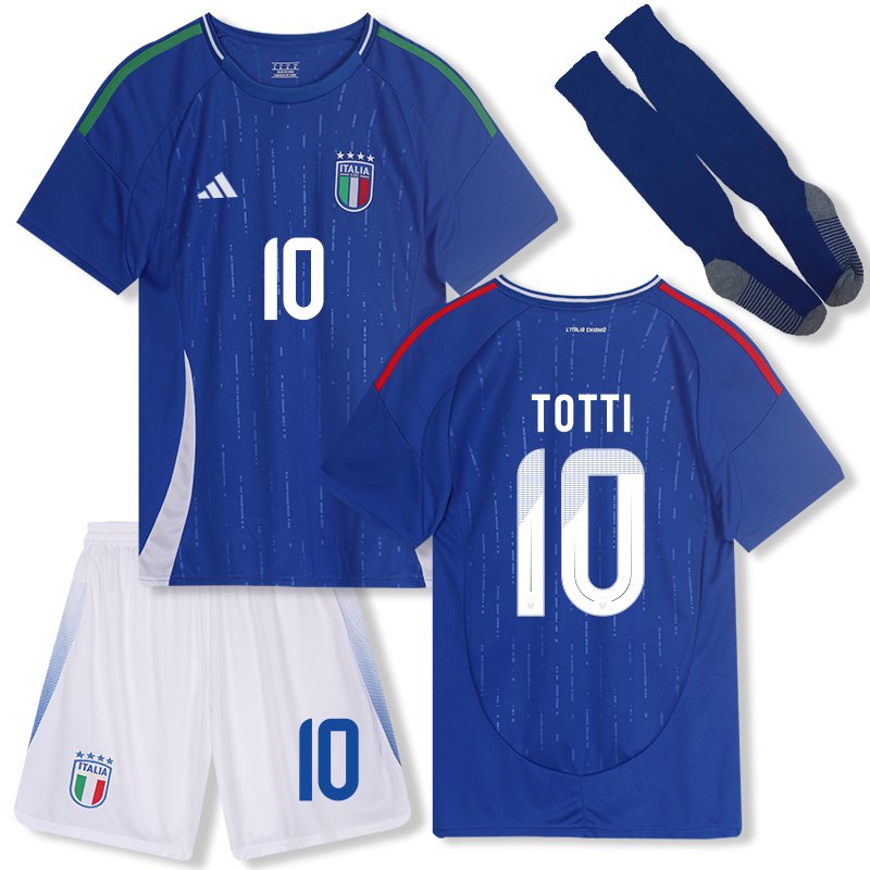 Italien Kinder Heimtrikot EM 2024 blau Trikotsatz mit Aufdruck Totti 10