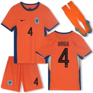 Kinder Niederlande Virgil 4 Heimtrikot 2024/25 orange Kurzarm + Kurze Hosen