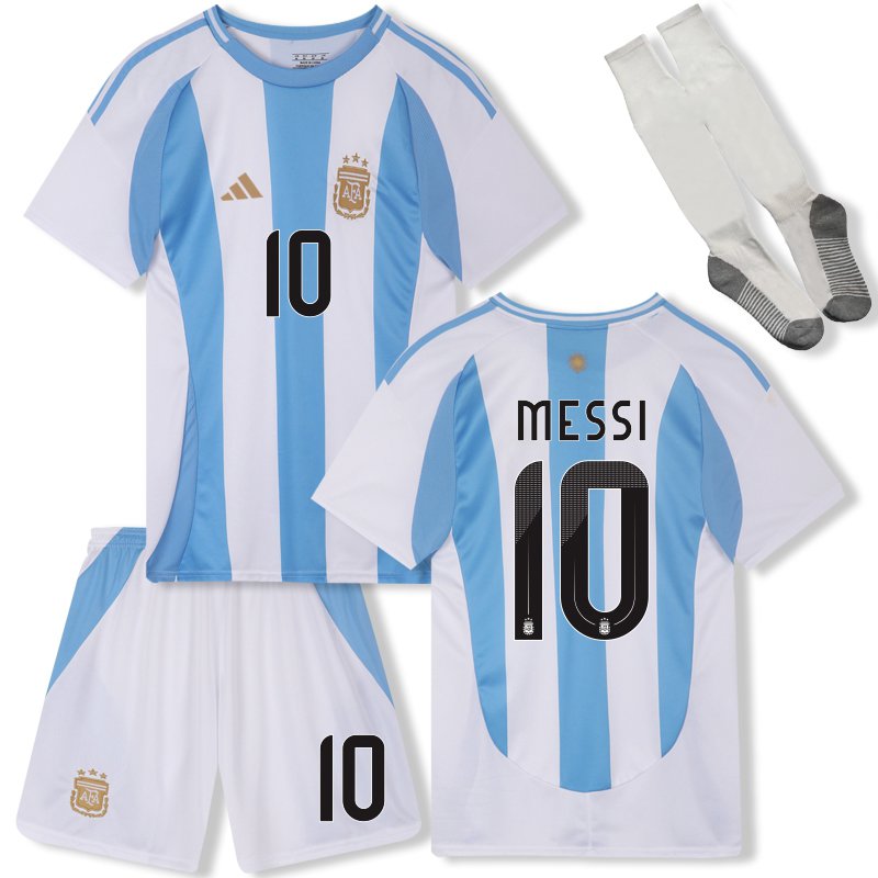 MESSI 10 Argentinien AFA Heimtrikot 2024 weiß Blau Kurzarm + weiß Kurze Hosen